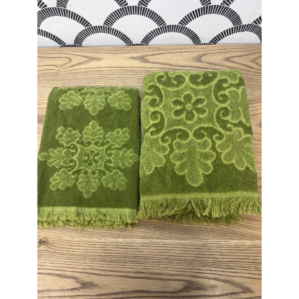 Vintage Cannon Royal Family Towel Avocado Green Cotton Bath & Hand Towels USA